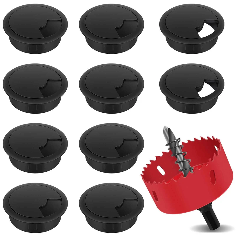 60mm Kabeldurchführung Schreibtisch 10 Stück mit 1 Stück Lochsäge