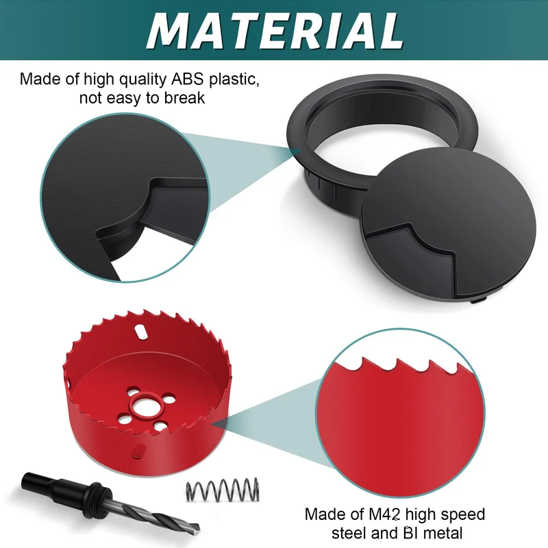 60mm Kabeldurchführung Schreibtisch 10 Stück mit 1 Stück Lochsäge