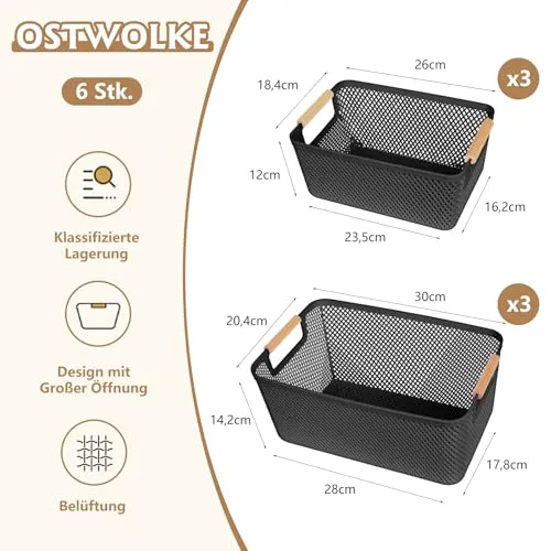 6 Stück Aufbewahrungsbox Schwarz, Aufbewahrungsboxen ohne Deckel