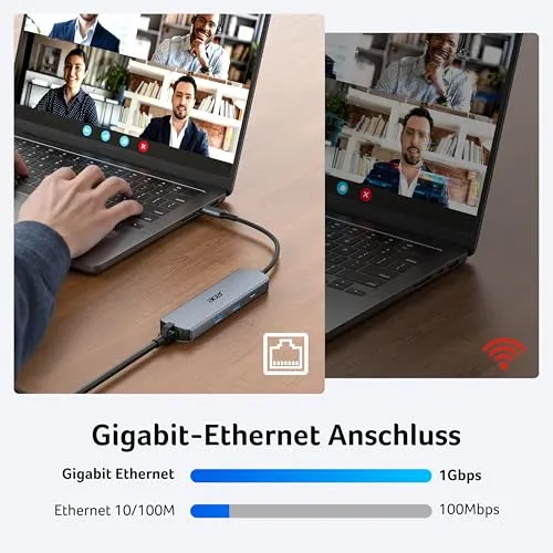Acer USB C HUB Ethernet, mit 4K@60Hz HDMI, 1*USB-C+2*USB-A 5Gbps, 100W PD