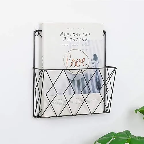 Wandregal Bücherregal Zeitschriftensammler Zeitschriftenhalter Wand für A4 Akten Post Metall Wandhalterung Zeitschriftenhalter, Zeitungshalter Wandkorb für Büro Wohnzimmer Zeitungsständer Schwarz