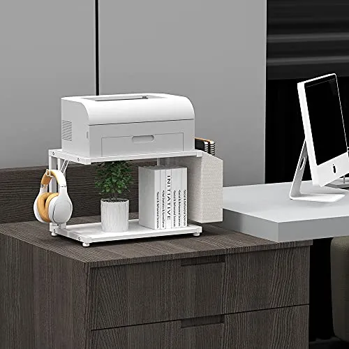 VEDECASA Moderner Druckerständer mit 2 Etagen, aus Holz, mit Aufbewahrungstasche, für Zuhause, Büro, Schreibtisch, Drucker, Tisch, Organizer, mobiles Druckerregal, Wagen mit Lenkrolle (weiß)