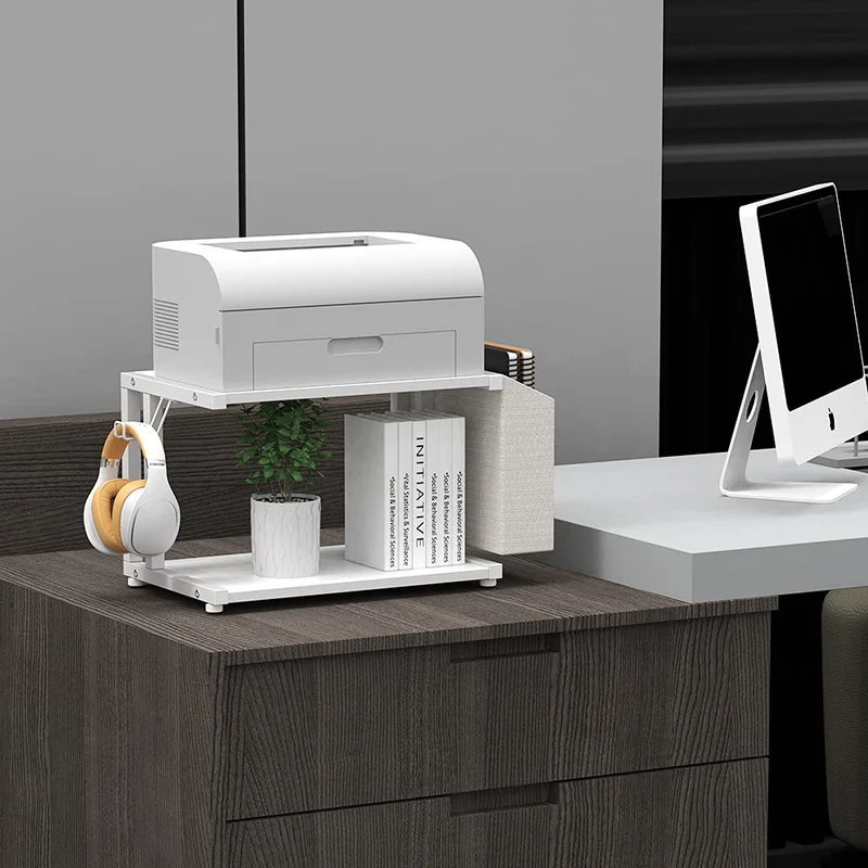 VEDECASA Moderner Druckerständer mit 2 Etagen, aus Holz, mit Aufbewahrungstasche, für Zuhause, Büro, Schreibtisch, Drucker, Tisch, Organizer, mobiles Druckerregal, Wagen mit Lenkrolle (weiß)