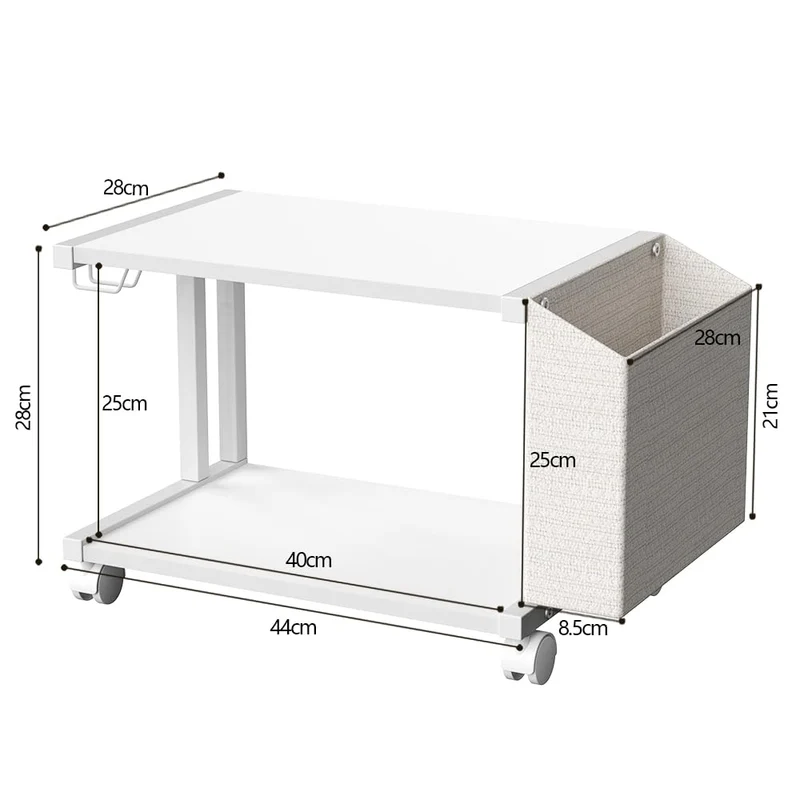 VEDECASA Moderner Druckerständer mit 2 Etagen, aus Holz, mit Aufbewahrungstasche, für Zuhause, Büro, Schreibtisch, Drucker, Tisch, Organizer, mobiles Druckerregal, Wagen mit Lenkrolle (weiß)