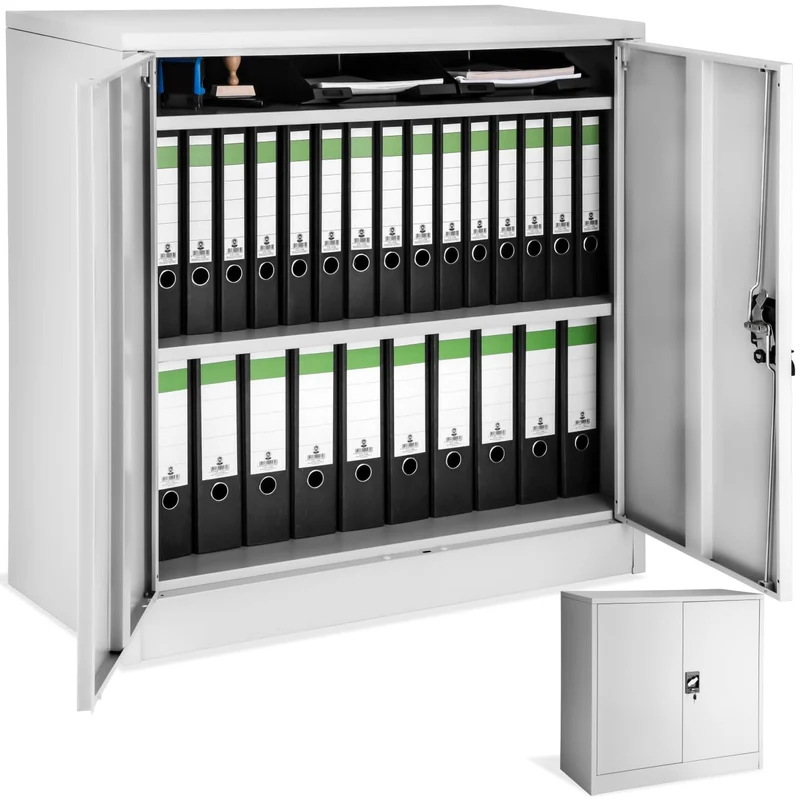 tectake® Aktenschrank abschließbar, Metallschrank mit Sicherheits-Zylinderschloss, Büroschrank abschließbar, Mehrzweckschrank aus Stahl, 3 höhenverstellbare Einlegeböden, 90 x 40 x 90 cm - grau