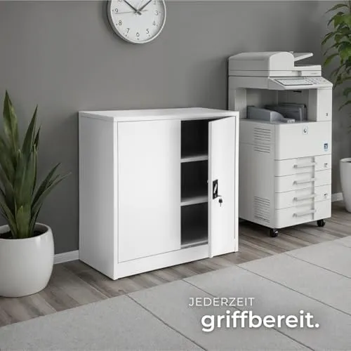 tectake® Aktenschrank abschließbar, Metallschrank mit Sicherheits-Zylinderschloss, Büroschrank abschließbar, Mehrzweckschrank aus Stahl, 3 höhenverstellbare Einlegeböden, 90 x 40 x 90 cm - grau