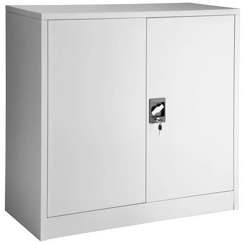 tectake® Aktenschrank abschließbar, Metallschrank mit Sicherheits-Zylinderschloss, Büroschrank abschließbar, Mehrzweckschrank aus Stahl, 3 höhenverstellbare Einlegeböden, 90 x 40 x 90 cm - grau