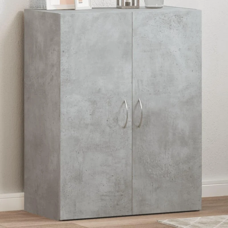 Aktenschrank Betongrau Holzwerkstoff 60x32x77,5 cm mit Zwei Türen für Büro und Homeoffice, Büroschrank mit viel Stauraum für Ordner, Dokumente und Aktenablage