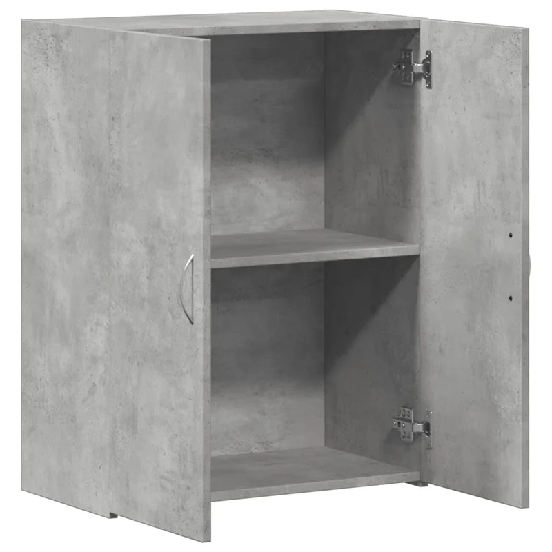 Aktenschrank Betongrau Holzwerkstoff 60x32x77,5 cm mit Zwei Türen für Büro und Homeoffice, Büroschrank mit viel Stauraum für Ordner, Dokumente und Aktenablage