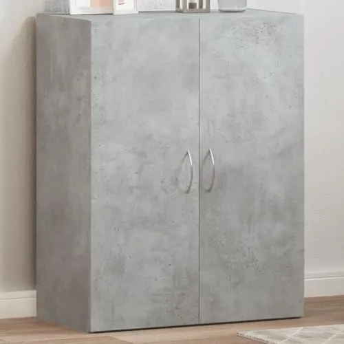 Aktenschrank Betongrau Holzwerkstoff 60x32x77,5 cm mit Zwei Türen für Büro und Homeoffice, Büroschrank mit viel Stauraum für Ordner, Dokumente und Aktenablage