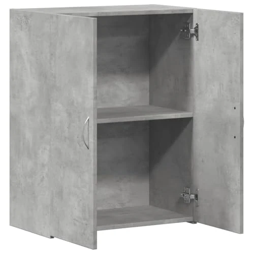Aktenschrank Betongrau Holzwerkstoff 60x32x77,5 cm mit Zwei Türen für Büro und Homeoffice, Büroschrank mit viel Stauraum für Ordner, Dokumente und Aktenablage