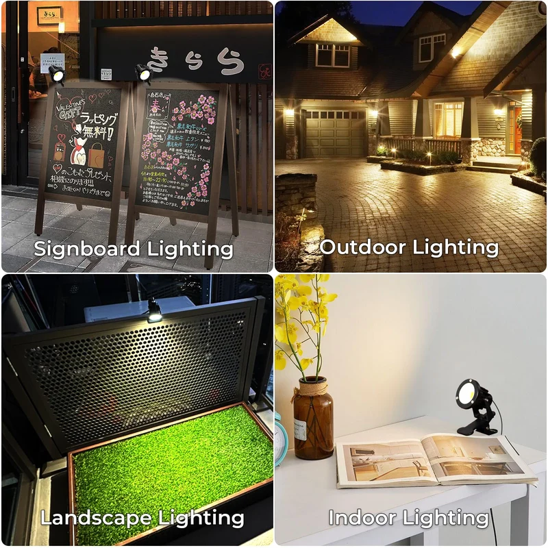 Milpoel COB LED Strahler mit Klemme, 7W, 3m Kabel, IP65 Wasserdicht, Außen- & Innenbeleuchtung (Warmweiß, 2)