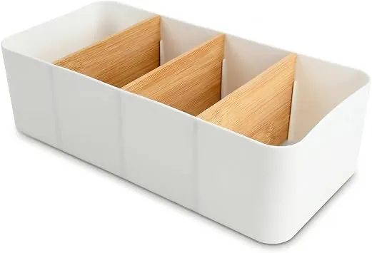 Schreibtisch Organizer, 4 Fächer Stiftehalter Bambus, Büro Organizer, Aufbewahrungsbox Desk Organizer für Stifte, Kosmetika (Weiß)