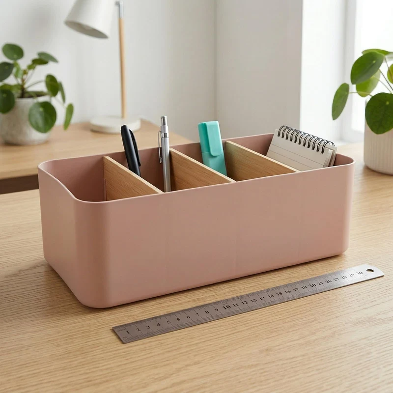 Schreibtisch Organizer, 4 Fächer Stiftehalter Bambus, Büro Organizer, Aufbewahrungsbox Desk Organizer für Stifte, Kosmetika (Weiß)