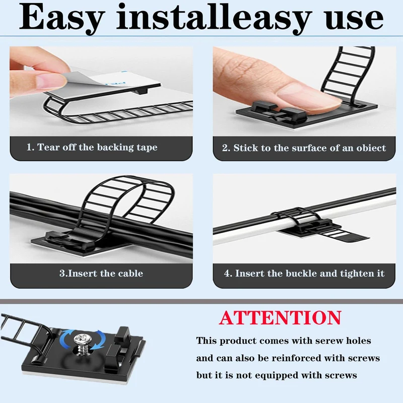 KLJ kabelhalter selbstklebend kabelmanagement 50 Pack Schwarz,Anpassbar und wiederverwendbar kabelclips selbstklebend,Gilt für Schreibtisch kabelmanagement Cable Management