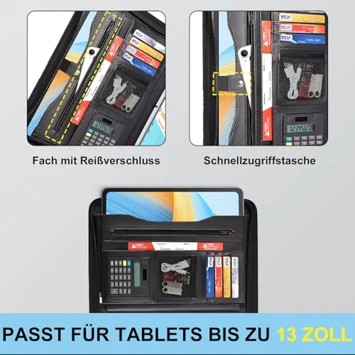 Leathario Schreibmappe A4 mit 5er Register DIN A4，Konferenzmappe mit 4 Ringbuch，Dokumentenmappe mit Reißverschluss, Klemmbrett,Blumenmuster,Ordner für Meeting, Business,Mappe für Schule, Uni