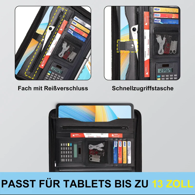 Leathario Schreibmappe A4 mit 5er Register DIN A4，Konferenzmappe mit 4 Ringbuch，Dokumentenmappe mit Reißverschluss, Klemmbrett,Blumenmuster,Ordner für Meeting, Business,Mappe für Schule, Uni