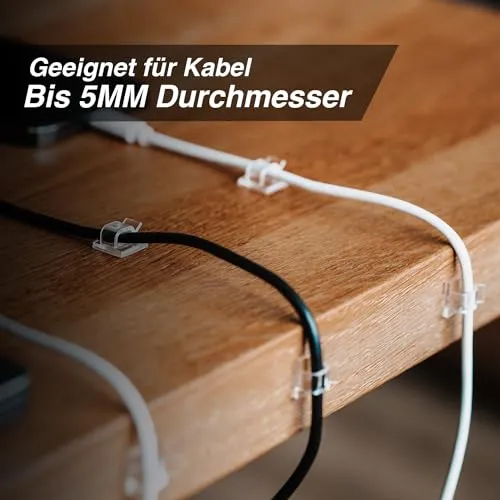Kabelhalter selbstklebend, starker Kleber, 50 Stück, Indoor & Outdoor - Kabelclips für Kabelmanagement - Kabelklemmen & Kabelorganisator an allen Möbeln - Kabelbefestigung Lichterkette(transparent)