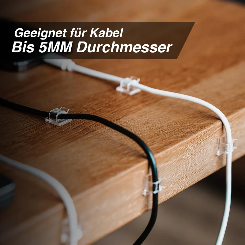 Kabelhalter selbstklebend, starker Kleber, 50 Stück, Indoor & Outdoor - Kabelclips für Kabelmanagement - Kabelklemmen & Kabelorganisator an allen Möbeln - Kabelbefestigung Lichterkette(transparent)