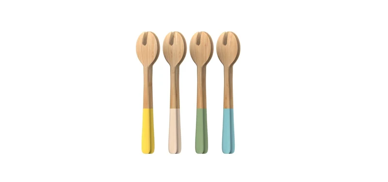 pebbly - farbiger Griff - Salatbesteck aus Bambus - 27cm lang
