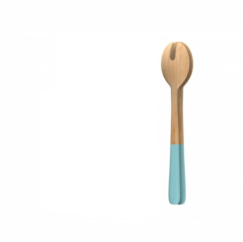 pebbly - farbiger Griff - Salatbesteck aus Bambus - 27cm lang