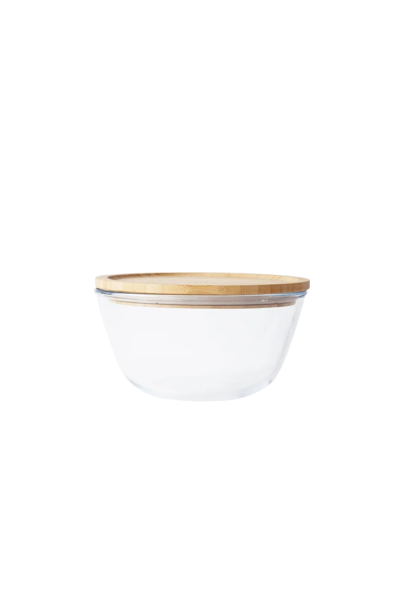 pebbly - Runde Glasschüssel mit Bambusdeckel -1600 ml
