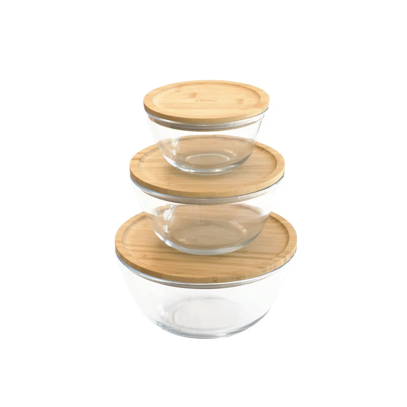 pebbly - Runde Glasschüssel mit Bambusdeckel -1600 ml