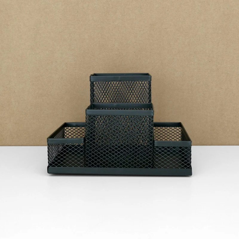 D.RECT Stiftehalter Schreibtisch - Büro Organizer aus Metall - Tisch Organizer, Schreibtischorganizer - Büroablage mit Zettelhalter Mesh, 103x154x103mm Schwarz