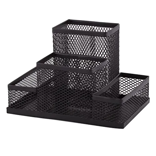 D.RECT Stiftehalter Schreibtisch - Büro Organizer aus Metall - Tisch Organizer, Schreibtischorganizer - Büroablage mit Zettelhalter Mesh, 103x154x103mm Schwarz
