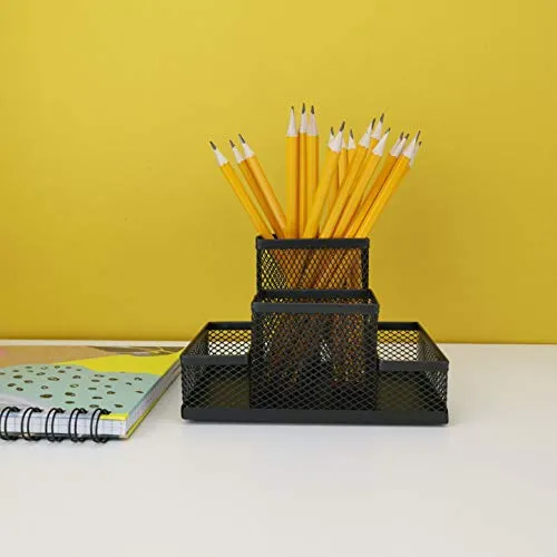 D.RECT Stiftehalter Schreibtisch - Büro Organizer aus Metall - Tisch Organizer, Schreibtischorganizer - Büroablage mit Zettelhalter Mesh, 103x154x103mm Schwarz