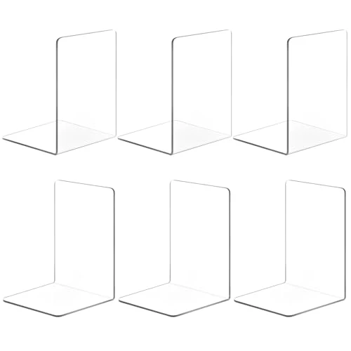 6 Stück Buchstütze Acryl Buchstützen für Regale, Transparente Buchhalter, Klarer Buchständer Bücherstützen, Book Ends Bookends für Schlafzimmer Büro Bibliothek Schule Zubehör Dekoration