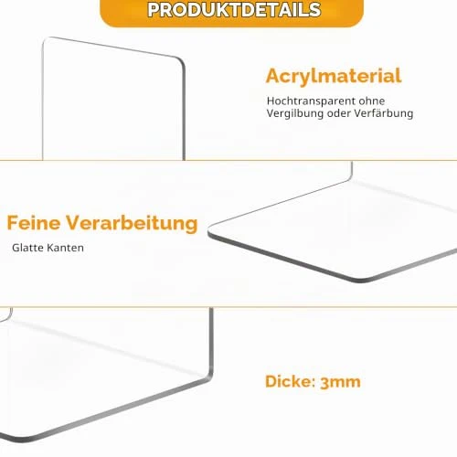 6 Stück Buchstütze Acryl Buchstützen für Regale, Transparente Buchhalter, Klarer Buchständer Bücherstützen, Book Ends Bookends für Schlafzimmer Büro Bibliothek Schule Zubehör Dekoration