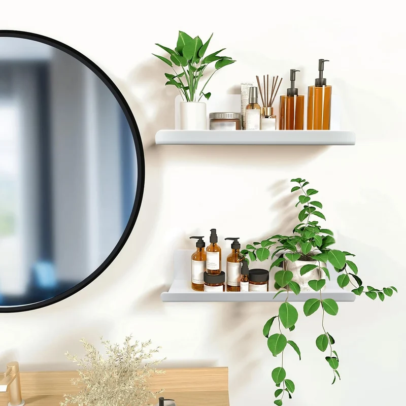 SHEPIN 3er Set Wandregal Ohne Bohren Weiß Schweberegal, 30cm Regal Ohne Bohren aus Acryl Badezimmer Regal Zum Kleben, Wall Shelf Bilderleiste Bücherregal Kleberegal Bad Selbstklebend