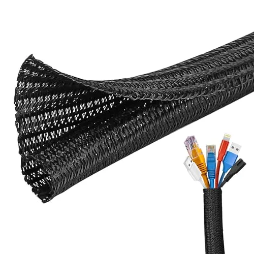 Josnown Selbstschließend Kabelkanal, 3m Zuschneidba Kabelschlauch Gewebter Kabelmantel, Durchmesser 12-20mm, Kabelmanagement für Hause und im Büro Verstecken im Schreibtisch, TV, Boden, Schwarz