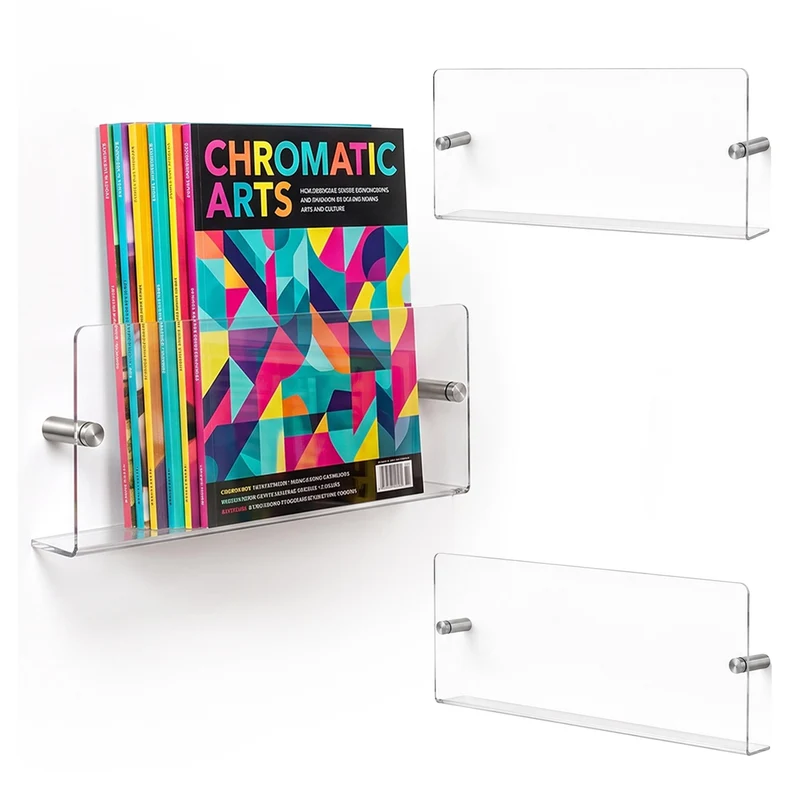Relaxdays Zeitschriftenhalter Wand, 3er Set, Acryl, transparent