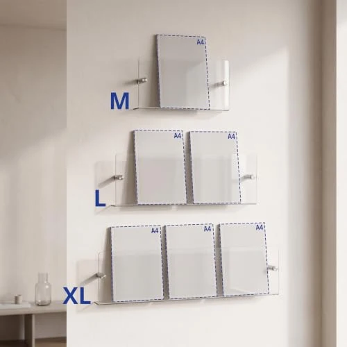 Relaxdays Zeitschriftenhalter Wand, 3er Set, Acryl, transparent