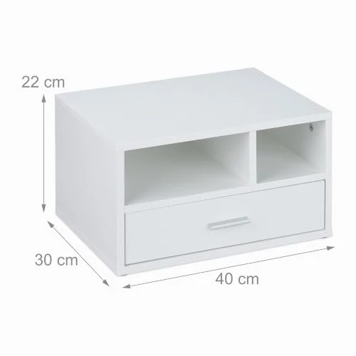 Relaxdays Druckerständer mit Schublade & 2 Fächern, Schreibtisch Regal für Drucker, Druckerhalter, HBT 22x40x30 cm, weiß