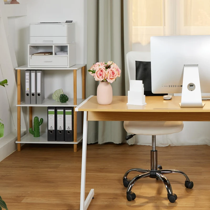 Relaxdays Druckerständer mit Schublade & 2 Fächern, Schreibtisch Regal für Drucker, Druckerhalter, HBT 22x40x30 cm, weiß