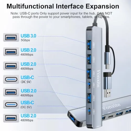 USB Hub 3.0, 7 in 1 USB C Hub Multiport Adapter mit 1*USB 3.0, 4*USB 2.0, 2*USB-C, 5 Gbit/s Hochgeschwindigkeit, USB C Splitter aus Aluminium für MacBook/Surface/XPS/PC/PS5/PS4/Laptops/Tablet etc.