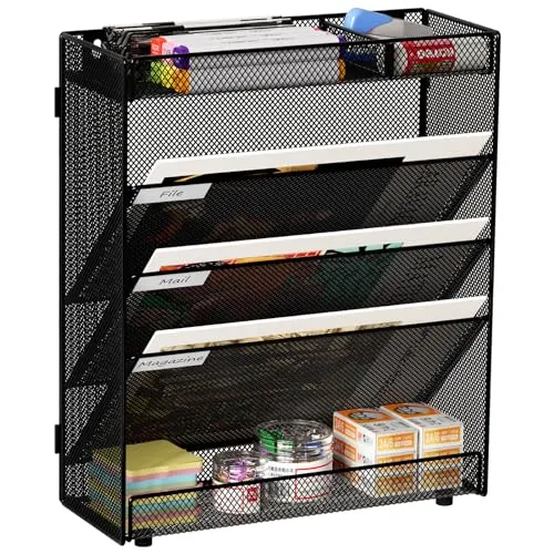 EasyPAG 5 Fächer Zusammensetzen Metall A4 Zeitschriftenhalter Wand Zeitschriften Wandhalter Aktenablage Dokumentenhalter Hängend Magazin Organizer Flyerständer Prospektspender,Schwarz