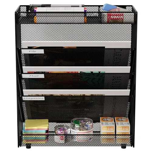 EasyPAG 5 Fächer Zusammensetzen Metall A4 Zeitschriftenhalter Wand Zeitschriften Wandhalter Aktenablage Dokumentenhalter Hängend Magazin Organizer Flyerständer Prospektspender,Schwarz