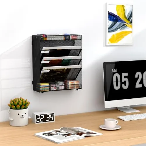 EasyPAG 5 Fächer Zusammensetzen Metall A4 Zeitschriftenhalter Wand Zeitschriften Wandhalter Aktenablage Dokumentenhalter Hängend Magazin Organizer Flyerständer Prospektspender,Schwarz