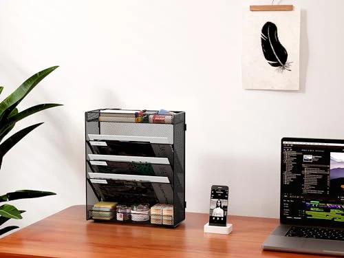 EasyPAG 5 Fächer Zusammensetzen Metall A4 Zeitschriftenhalter Wand Zeitschriften Wandhalter Aktenablage Dokumentenhalter Hängend Magazin Organizer Flyerständer Prospektspender,Schwarz
