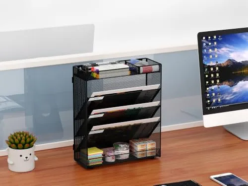EasyPAG 5 Fächer Zusammensetzen Metall A4 Zeitschriftenhalter Wand Zeitschriften Wandhalter Aktenablage Dokumentenhalter Hängend Magazin Organizer Flyerständer Prospektspender,Schwarz