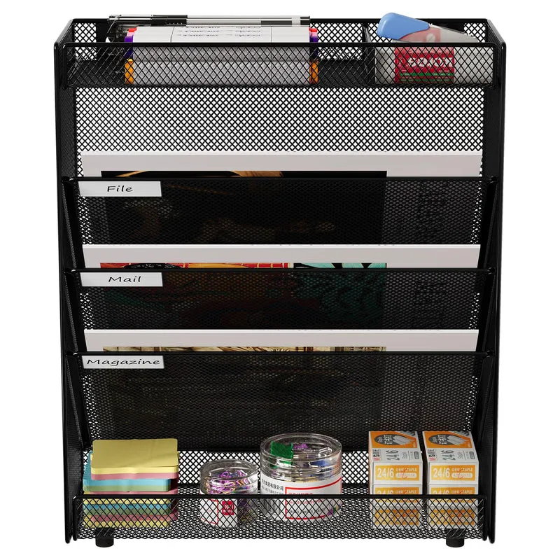 EasyPAG 5 Fächer Zusammensetzen Metall A4 Zeitschriftenhalter Wand Zeitschriften Wandhalter Aktenablage Dokumentenhalter Hängend Magazin Organizer Flyerständer Prospektspender,Schwarz