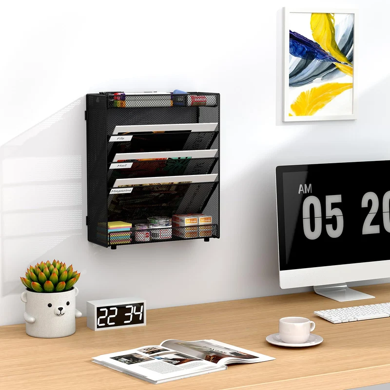 EasyPAG 5 Fächer Zusammensetzen Metall A4 Zeitschriftenhalter Wand Zeitschriften Wandhalter Aktenablage Dokumentenhalter Hängend Magazin Organizer Flyerständer Prospektspender,Schwarz