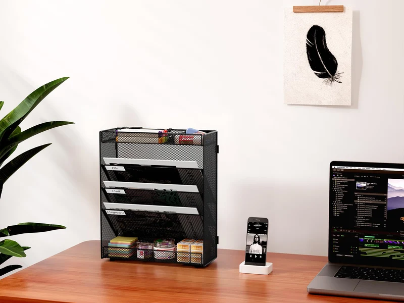 EasyPAG 5 Fächer Zusammensetzen Metall A4 Zeitschriftenhalter Wand Zeitschriften Wandhalter Aktenablage Dokumentenhalter Hängend Magazin Organizer Flyerständer Prospektspender,Schwarz