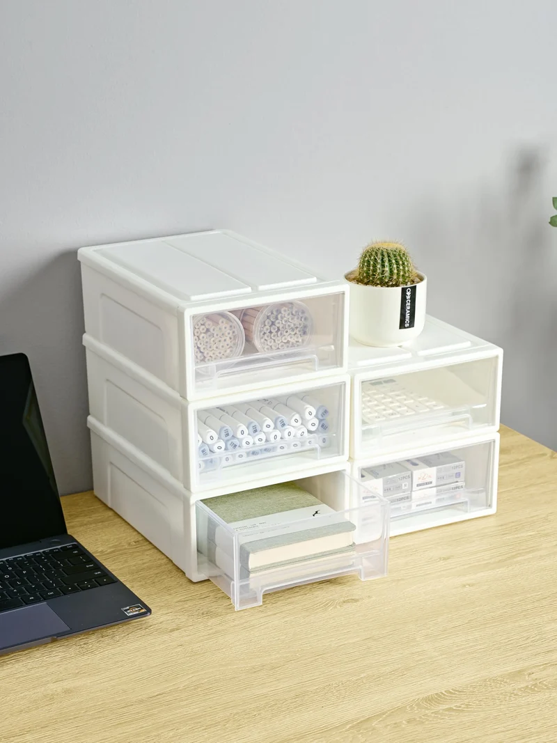 Cetomo 5L*3 Schubladenbox, Kunststoff Aufbewahrungsbox mit Schubladen, Stapelbar Schubladenschrank für Kleiderschrank, Schlafzimmer, Wohnheim, Büro, Leicht zu ziehen, Weiß & Transparent, 5L-3er Set