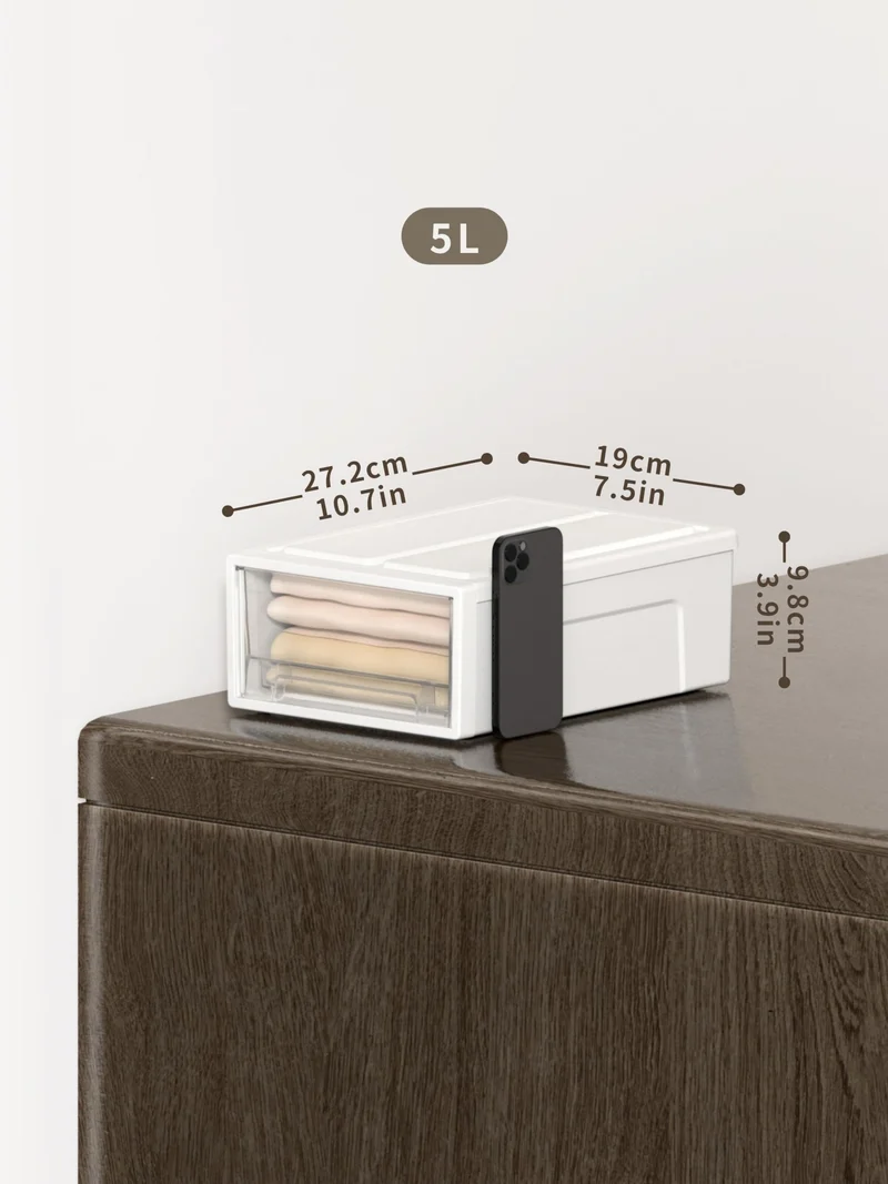 Cetomo 5L*3 Schubladenbox, Kunststoff Aufbewahrungsbox mit Schubladen, Stapelbar Schubladenschrank für Kleiderschrank, Schlafzimmer, Wohnheim, Büro, Leicht zu ziehen, Weiß & Transparent, 5L-3er Set