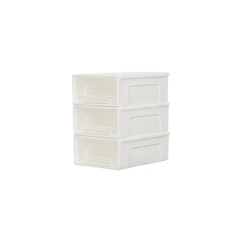 Cetomo 5L*3 Schubladenbox, Kunststoff Aufbewahrungsbox mit Schubladen, Stapelbar Schubladenschrank für Kleiderschrank, Schlafzimmer, Wohnheim, Büro, Leicht zu ziehen, Weiß & Transparent, 5L-3er Set